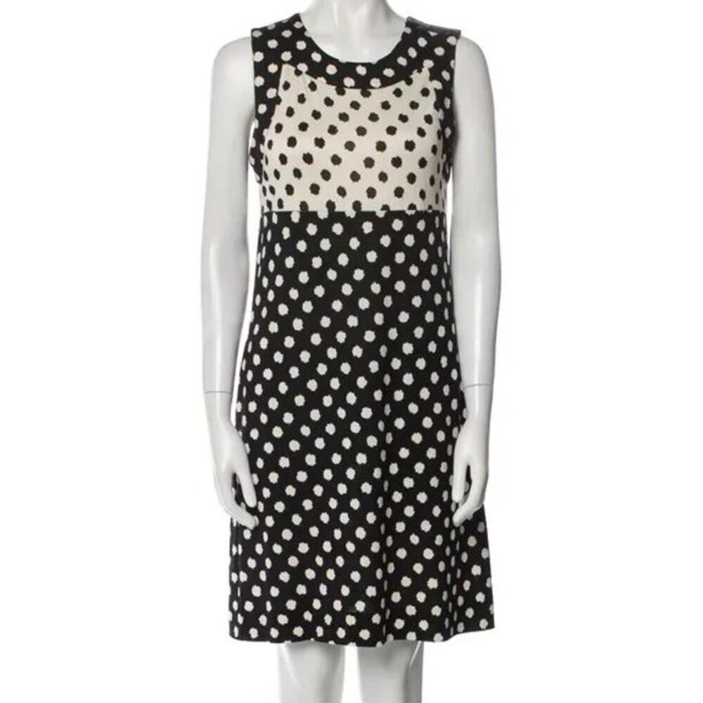 Vintage DIANE VON FURSTENBERG 100% Silk Polka Dot Knit Dress Black Ivory Size 6